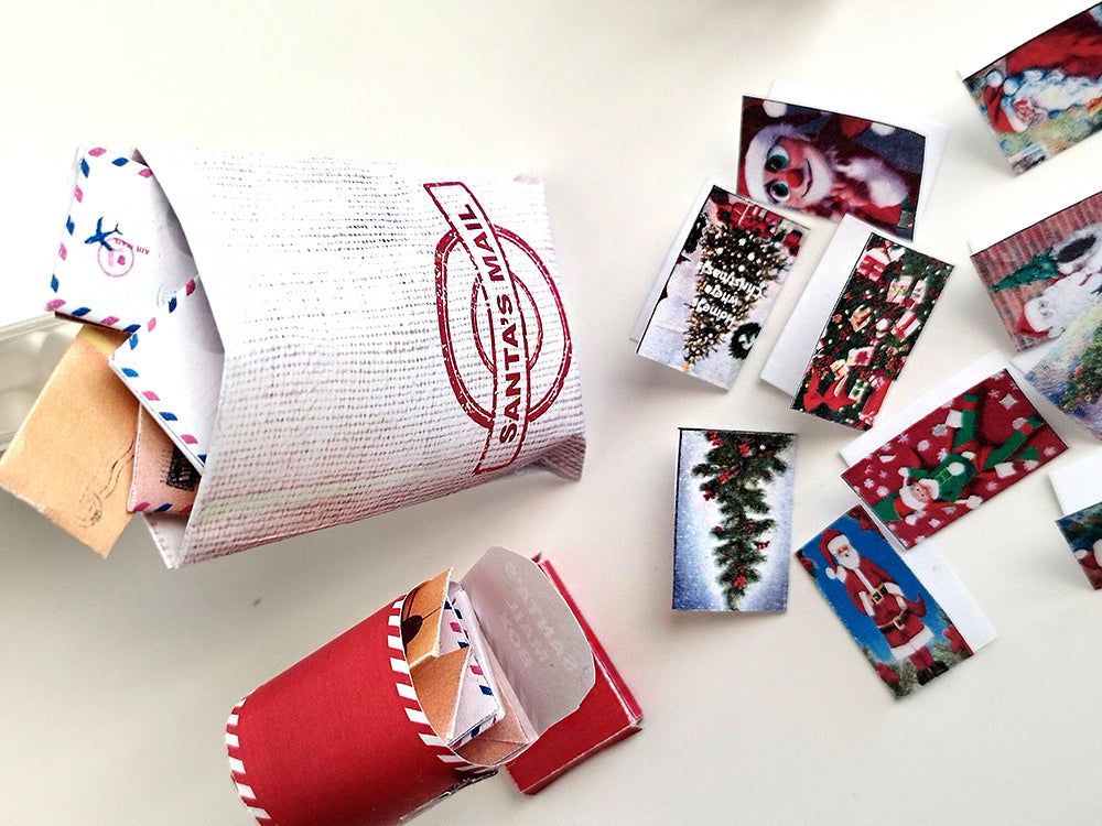 1:12 Santa Mail Set — 10 Christmas Cards, 7 Envelopes & Mini Mailbox (Printable)