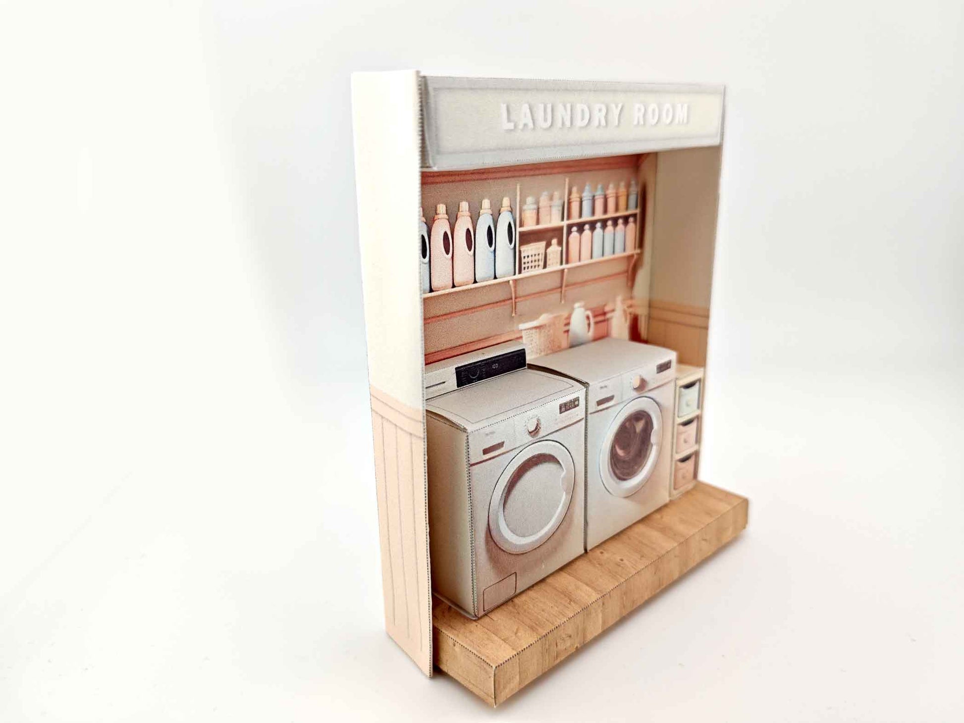 Pick Scene Pink Laundry Room -pink room, laundry room, washing machine and dryer, affordable doll house miniature kit, PickScene Apartment