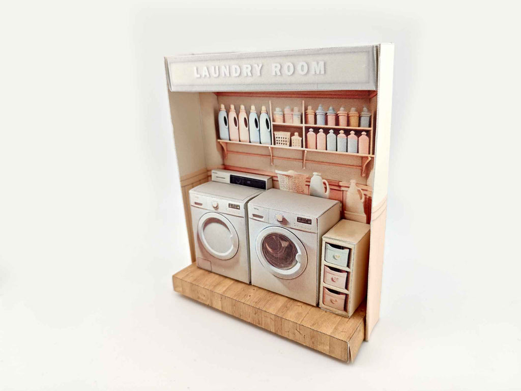 Pick Scene Pink Laundry Room -pink room, laundry room, washing machine and dryer, affordable doll house miniature kit, PickScene Apartment
