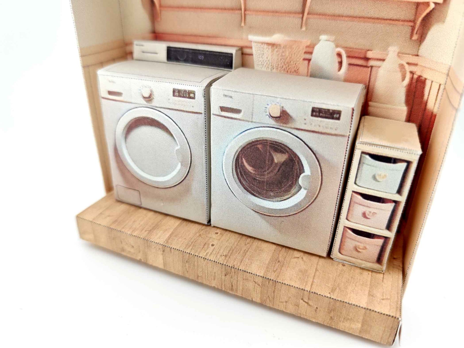 Pick Scene Pink Laundry Room -pink room, laundry room, washing machine and dryer, affordable doll house miniature kit, PickScene Apartment