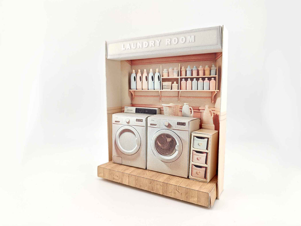 Pick Scene Pink Laundry Room -pink room, laundry room, washing machine and dryer, affordable doll house miniature kit, PickScene Apartment