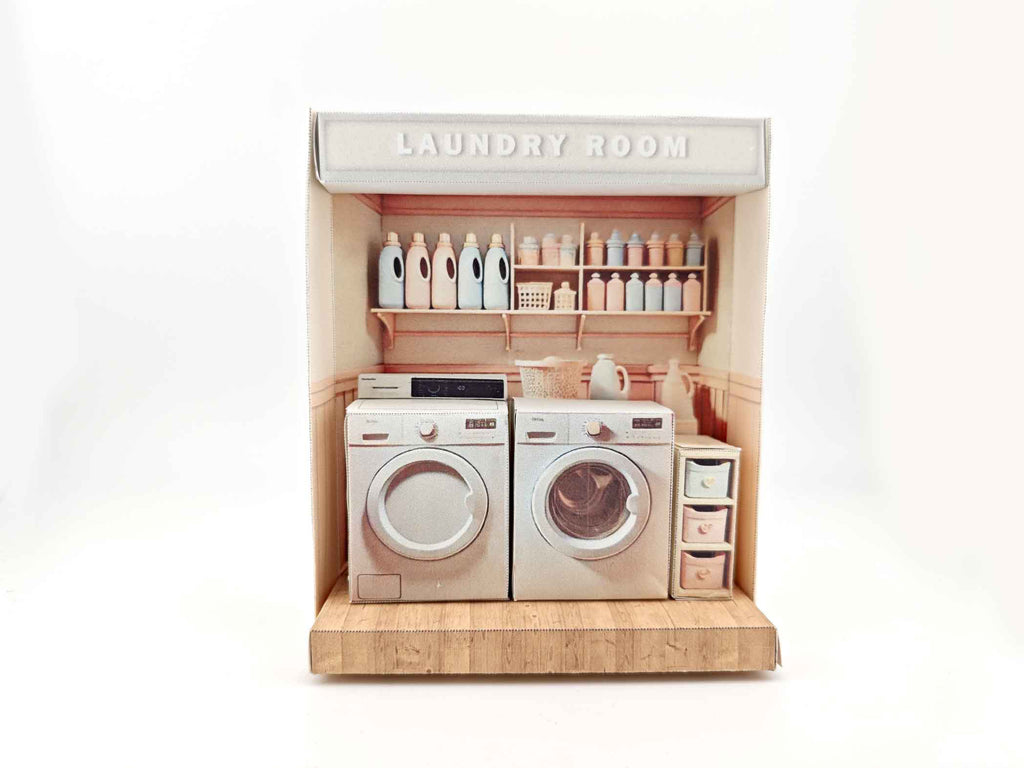 Pick Scene Pink Laundry Room -pink room, laundry room, washing machine and dryer, affordable doll house miniature kit, PickScene Apartment