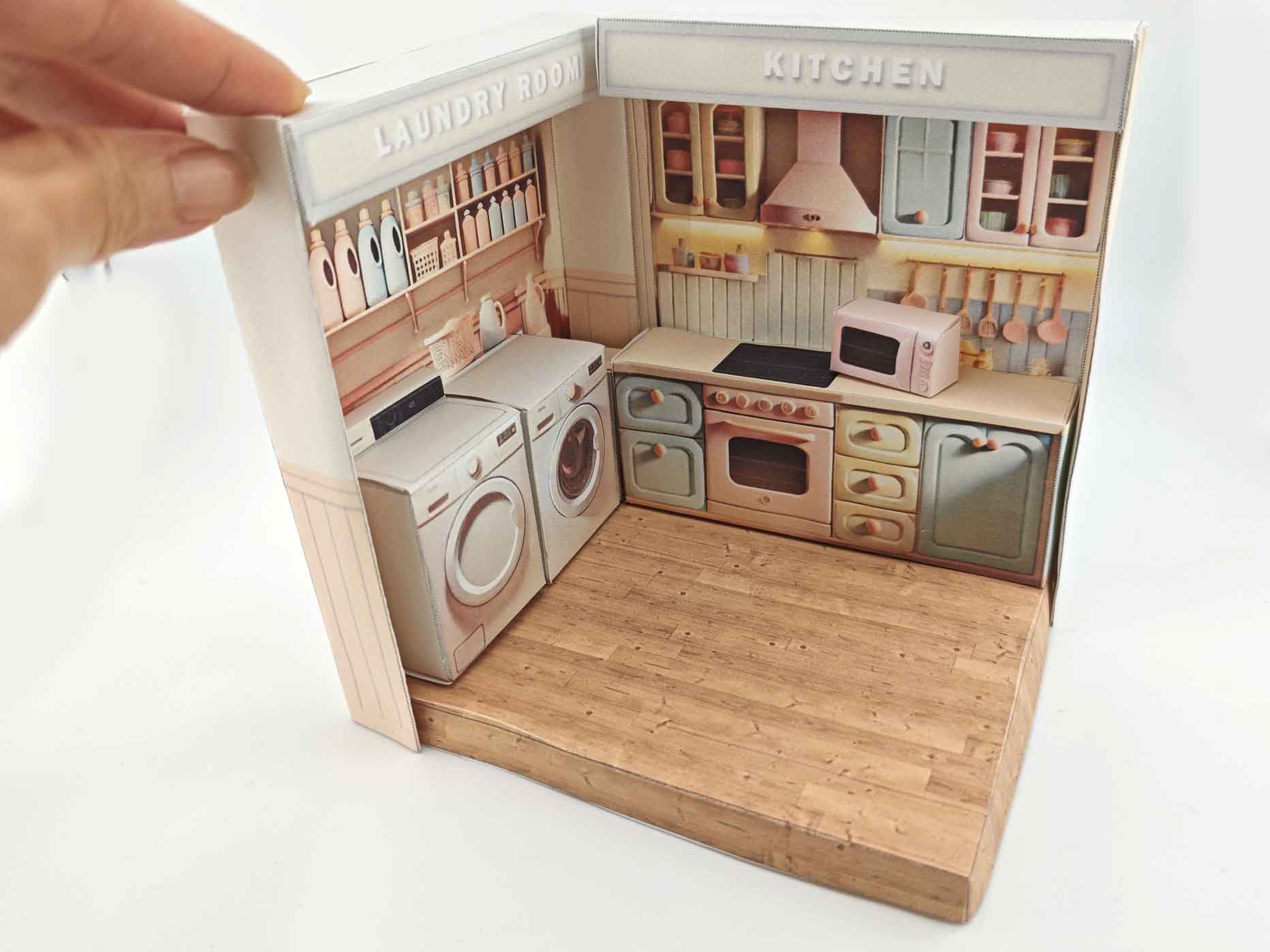 Wooden floor - Combine two PickScene Paper Doll Rooms for 3 inches doll, miniature kit, pickscene paper room and apartment