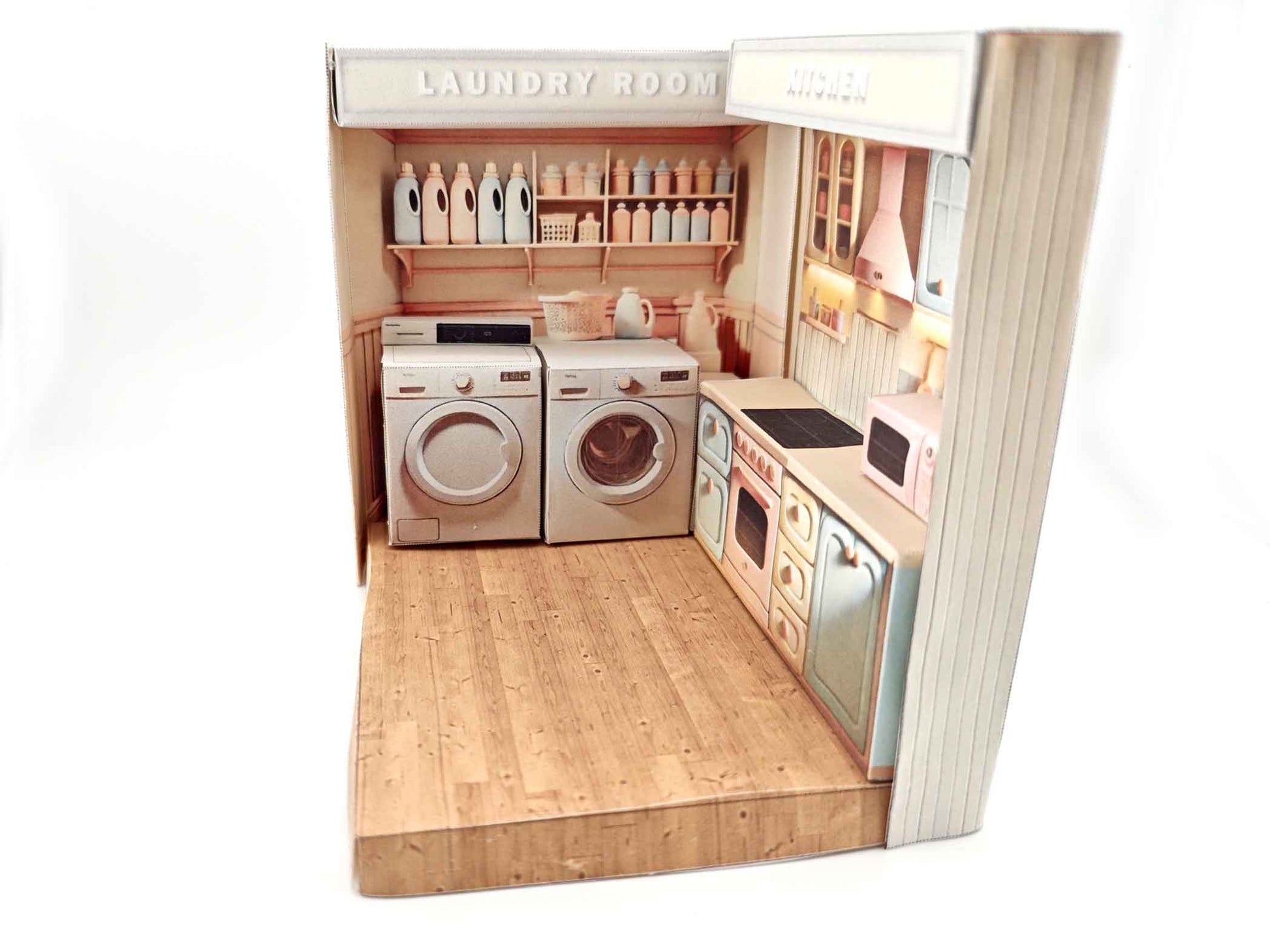 Wooden floor - Combine two PickScene Paper Doll Rooms for 3 inches doll, miniature kit, pickscene paper room and apartment