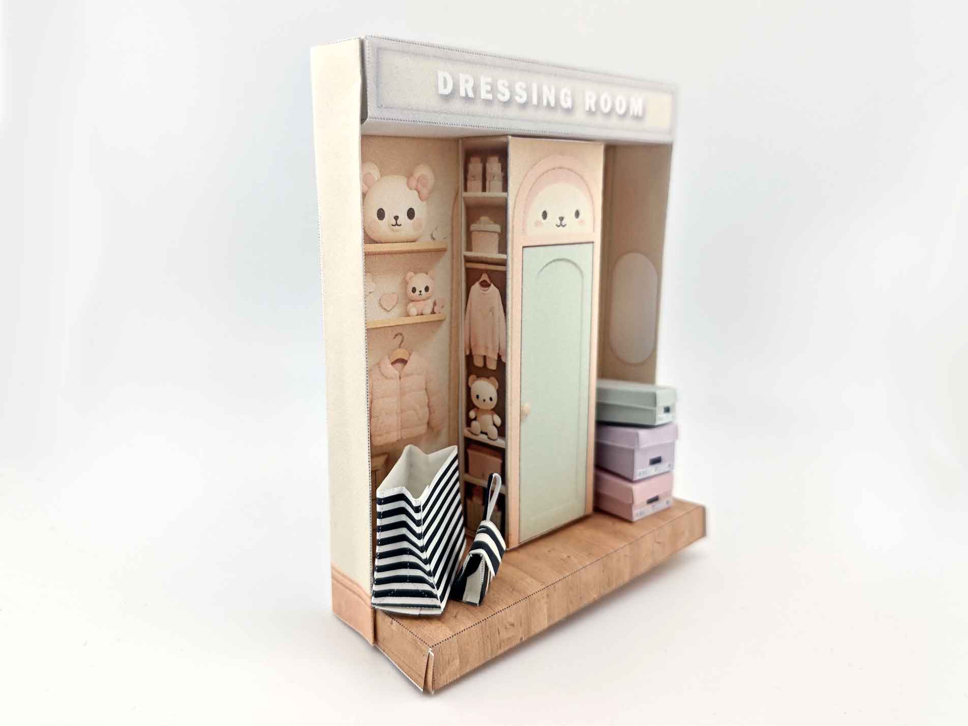 Dressing Room Dollhouse Miniature Kit: Printable Closet Scene (DIY) 3inches doll