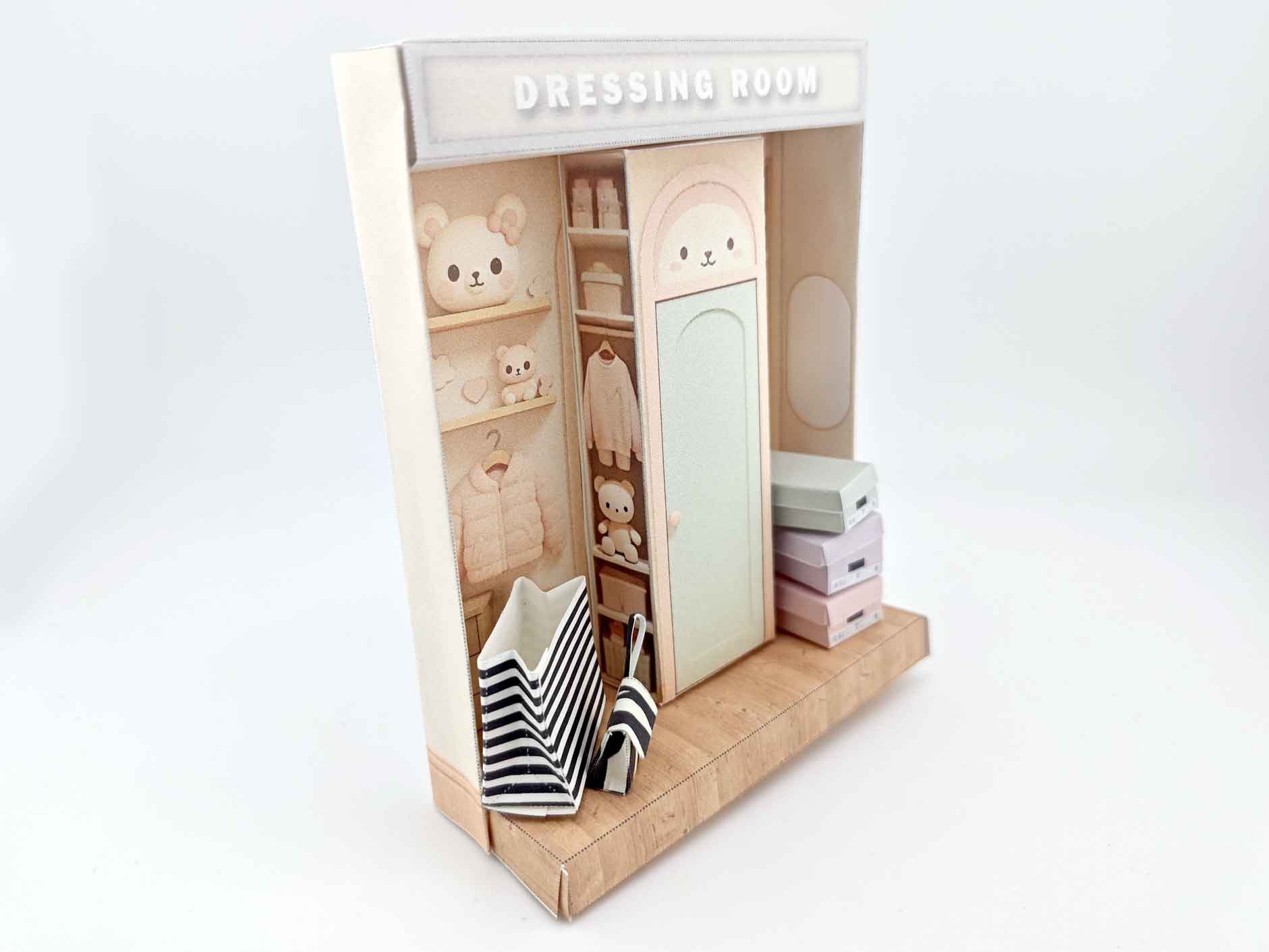 Dressing Room Dollhouse Miniature Kit: Printable Closet Scene (DIY) 3inches doll