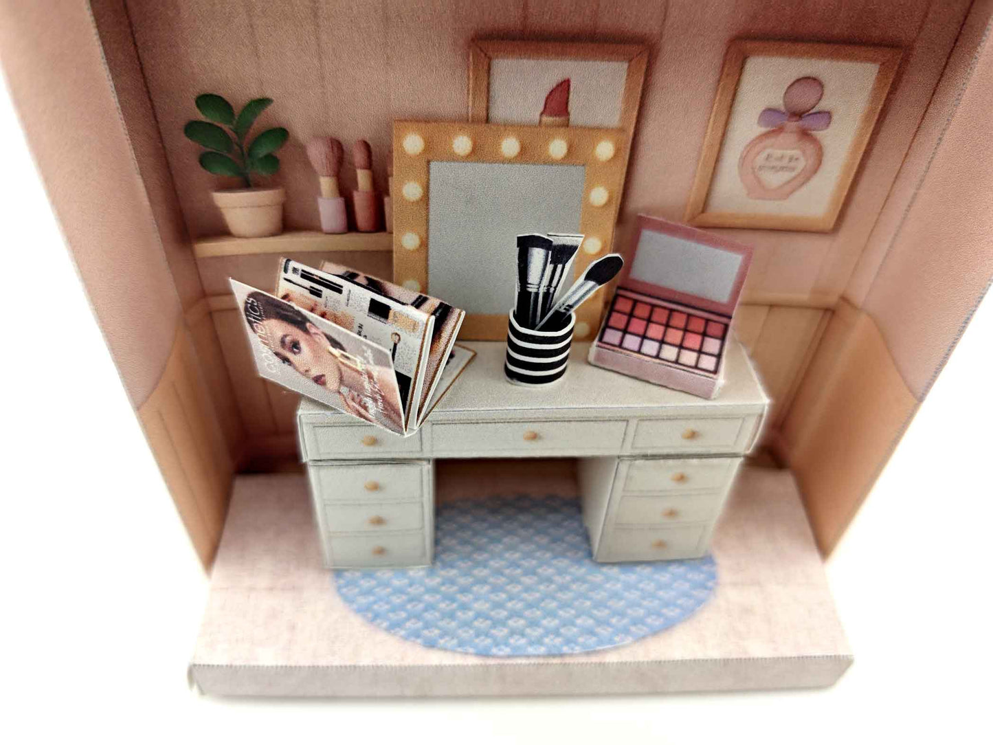Pick Scene Pink Make Up Room — Stylish DIY Miniature Kit for 3-Inch Dolls