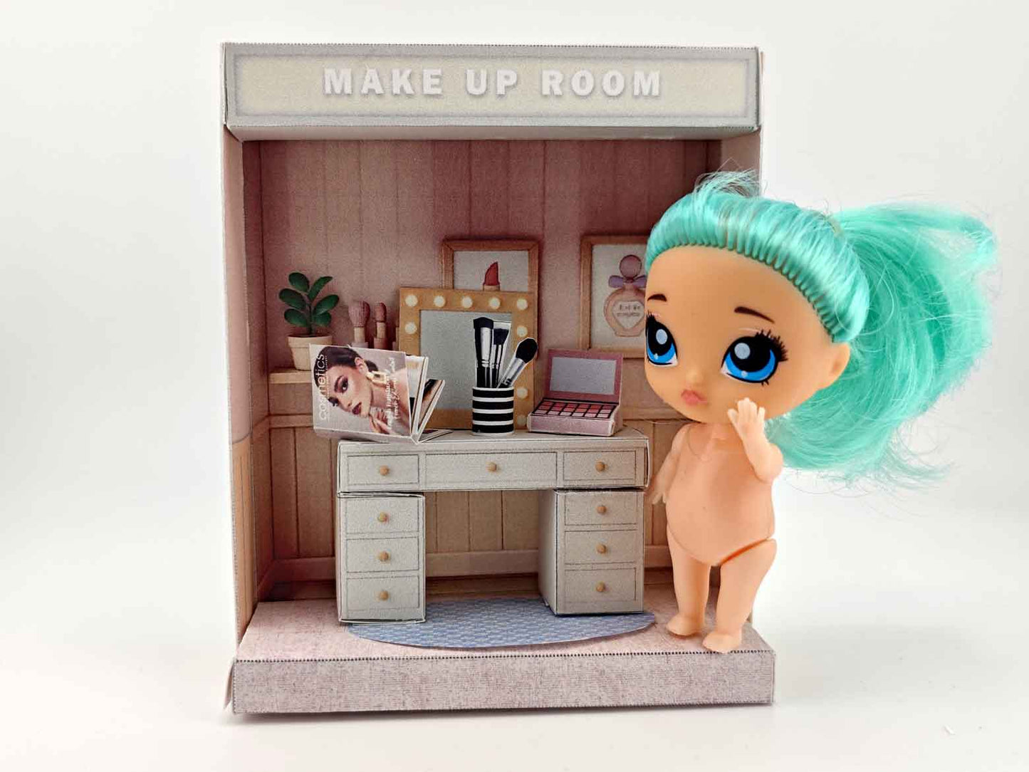 Pick Scene Pink Make Up Room — Stylish DIY Miniature Kit for 3-Inch Dolls