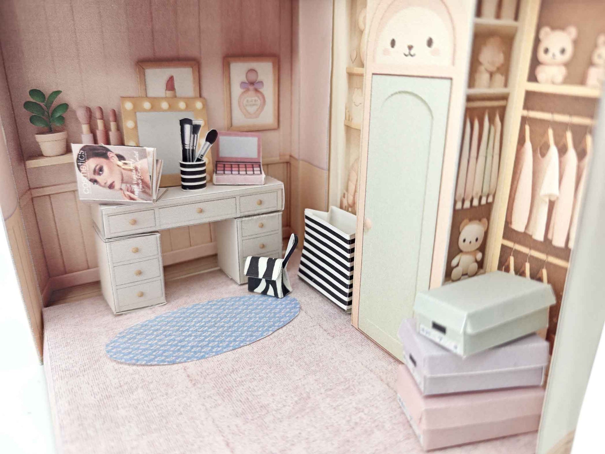 Miniature Pink Carpet Floor : PickScene Paper Doll Room (3 inch Doll Size: 131 x 106mm)