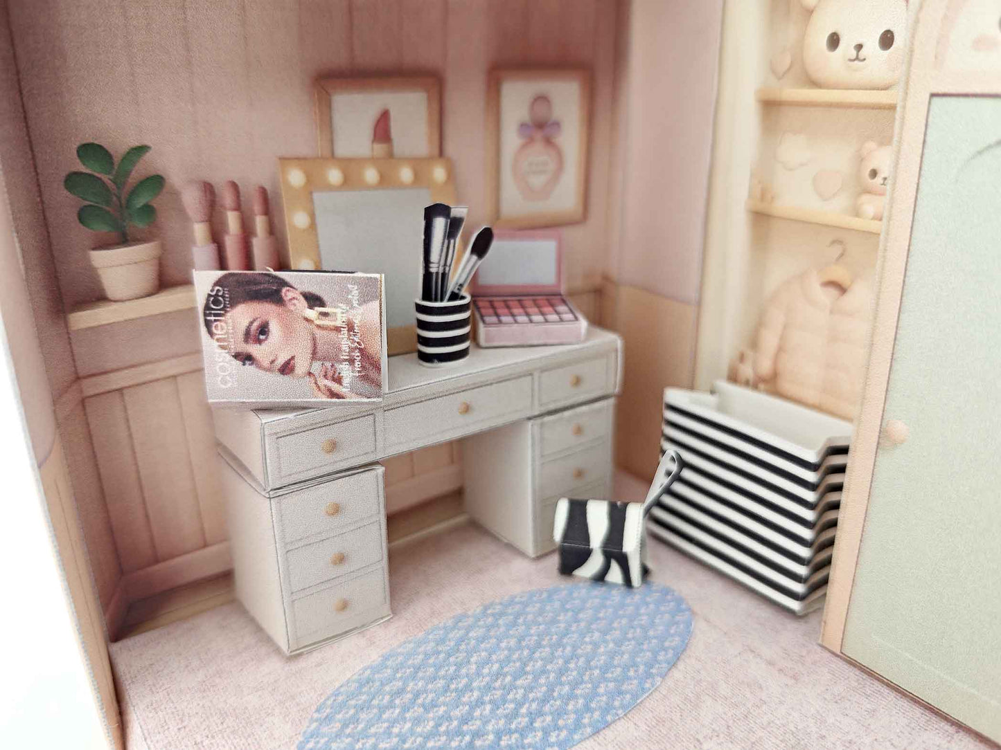 Pick Scene Pink Make Up Room — Stylish DIY Miniature Kit for 3-Inch Dolls