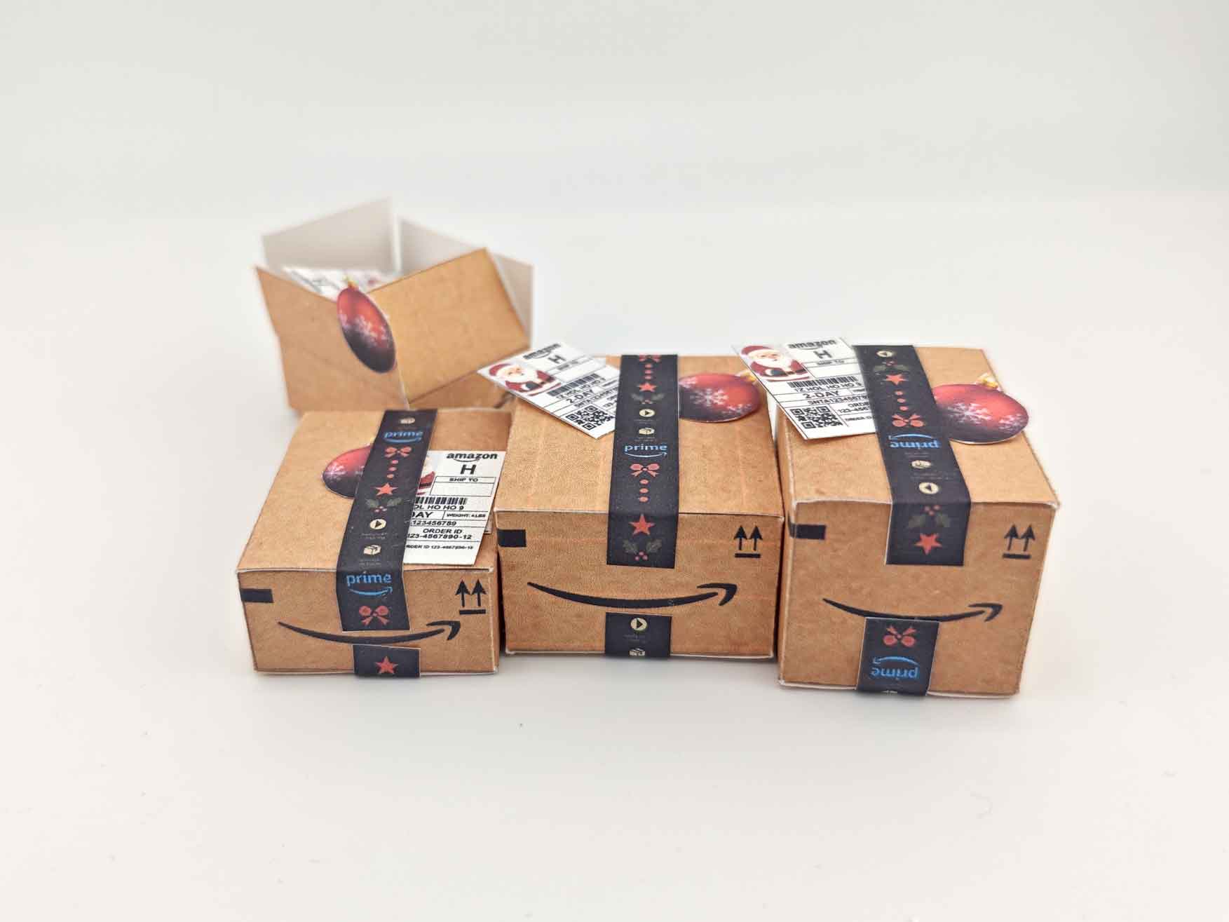 Christmas Miniature Delivery Box — Amazon Packages for Dollhouse 12 Scale, Gift or Ornament
