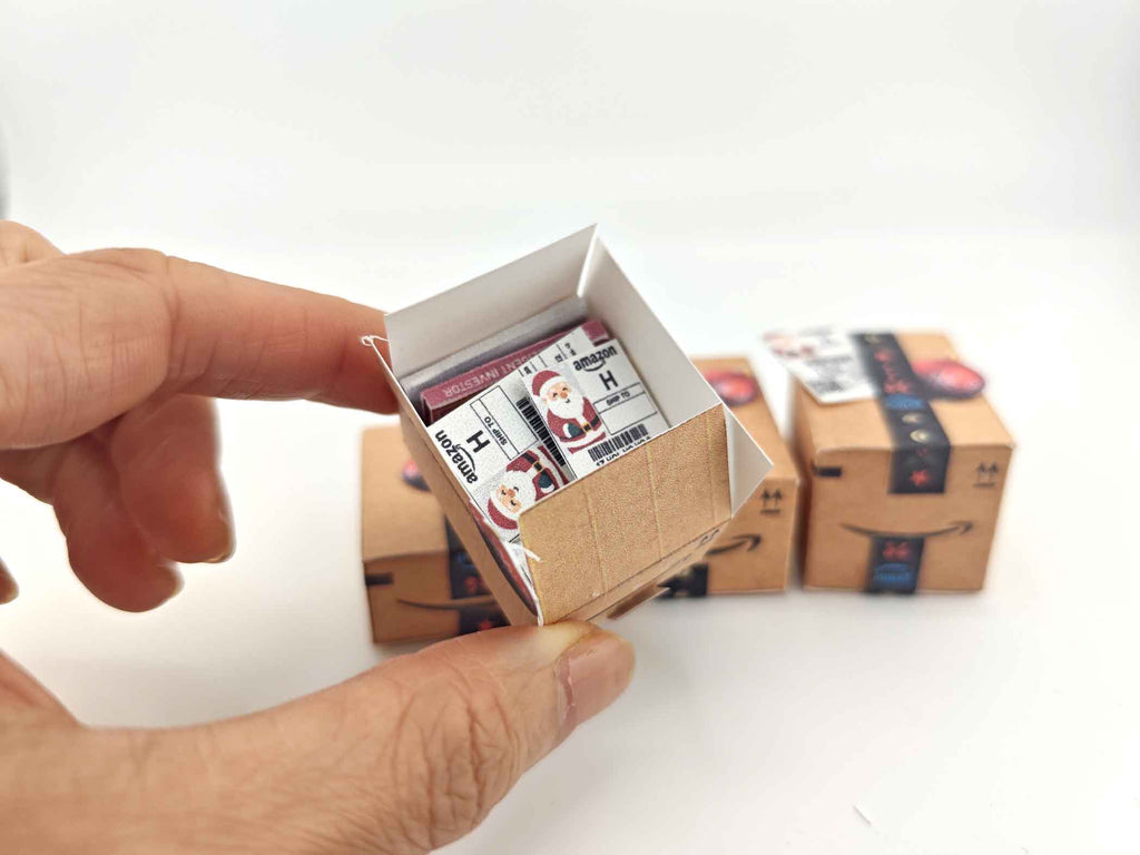 Christmas Miniature Delivery Box — Amazon Packages for Dollhouse 12 Scale, Gift or Ornament