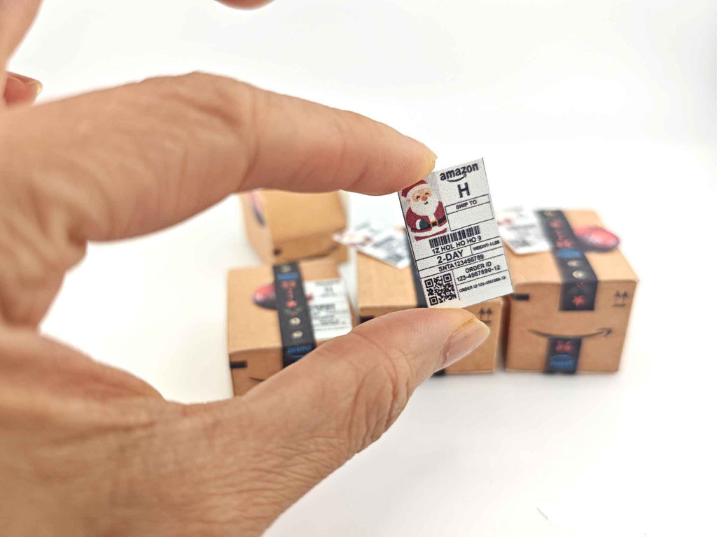 Christmas Miniature Delivery Box — Amazon Packages for Dollhouse 12 Scale, Gift or Ornament