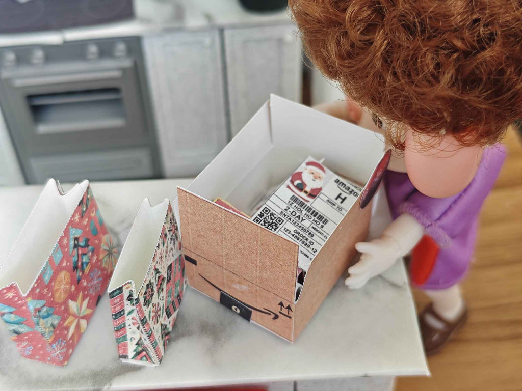 Christmas Miniature Delivery Box — Amazon Packages for Dollhouse 12 Scale, Gift or Ornament