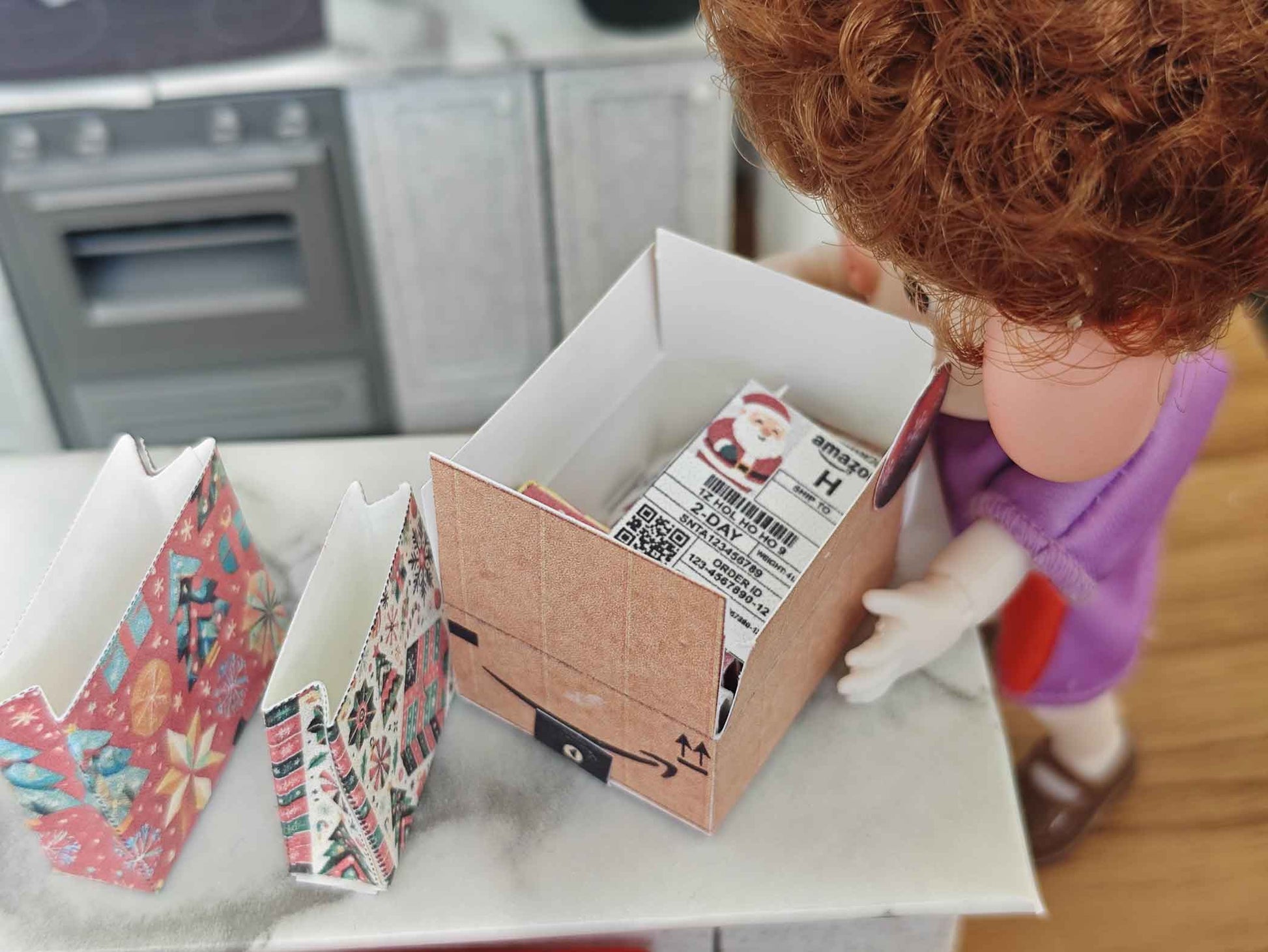 Christmas Miniature Delivery Box — Amazon Packages for Dollhouse 12 Scale, Gift or Ornament