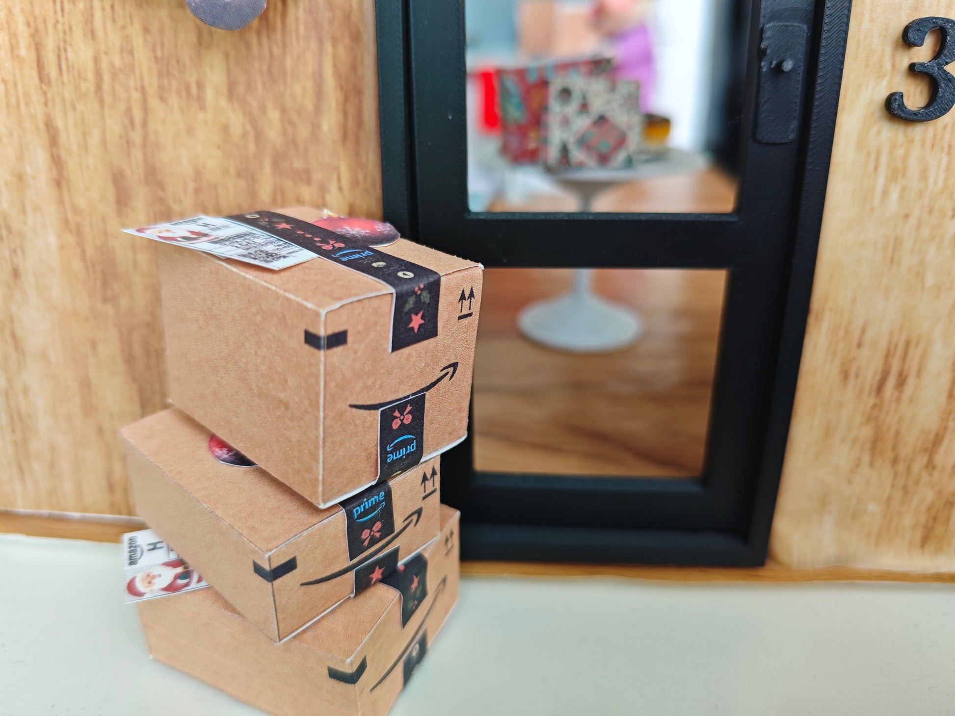 Christmas Miniature Delivery Box — Amazon Packages for Dollhouse 12 Scale, Gift or Ornament