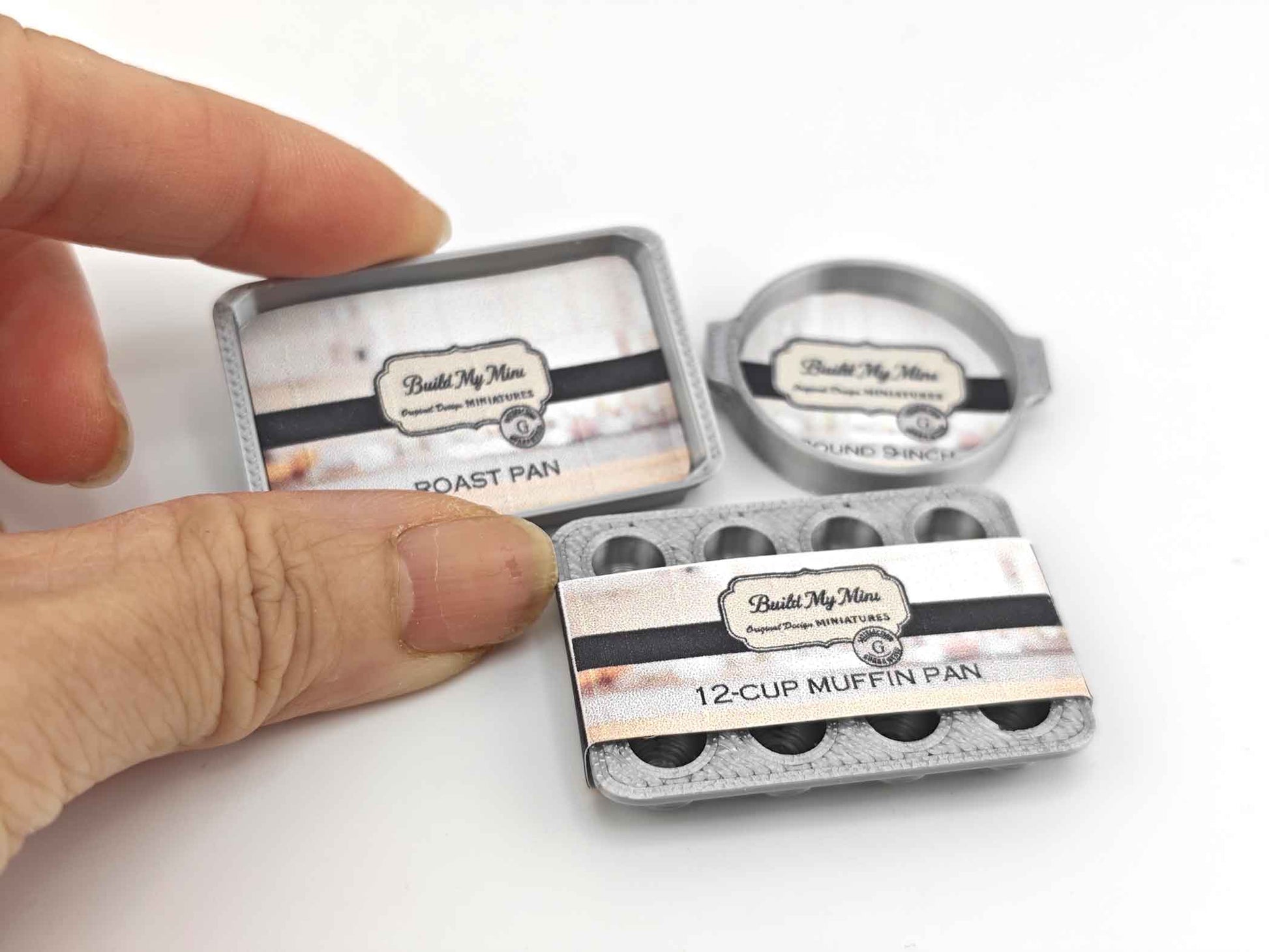 1:12 Miniature Baking Pans — STL File with Muffin, Roast, and Round Pans for Dollhouse Kitchen Scenes