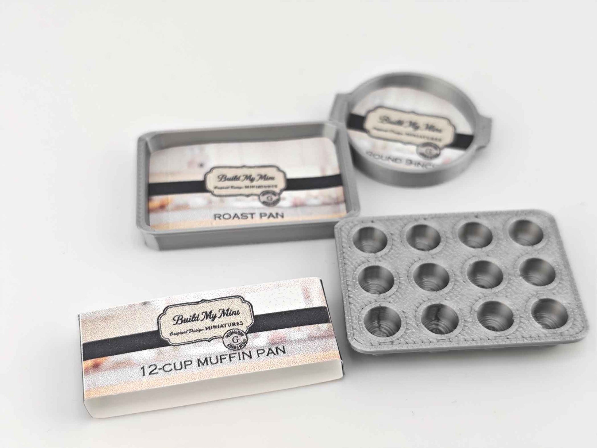 1:12 Miniature Baking Pans — STL File with Muffin, Roast, and Round Pans for Dollhouse Kitchen Scenes