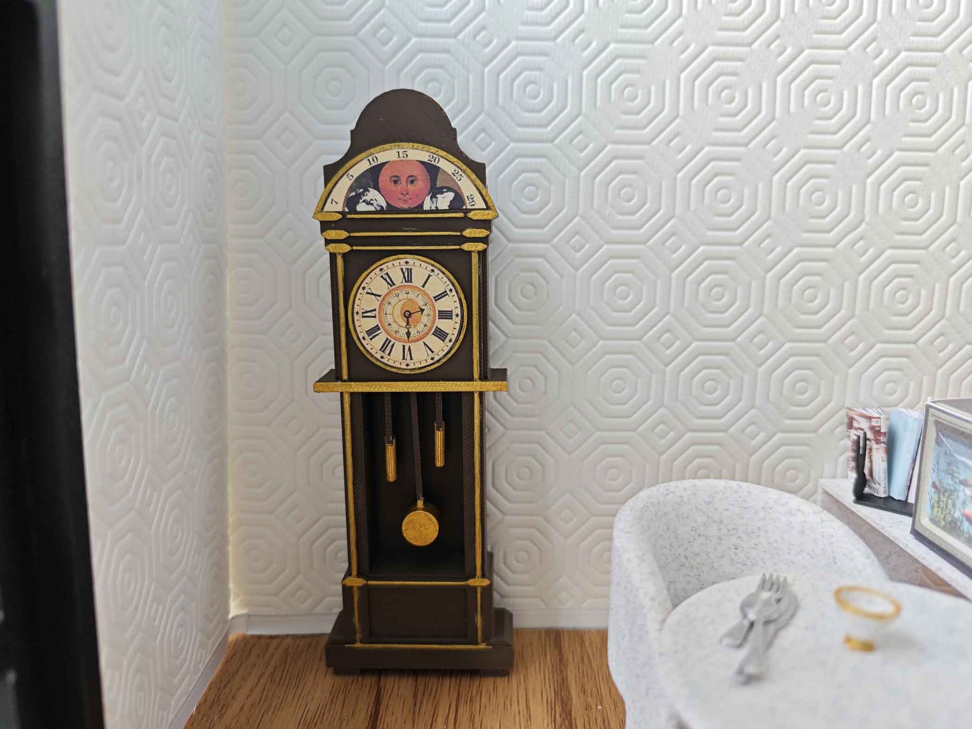 1:12 Grandfather Clock — Vintage Dollhouse STL File with Printable Sticker for DIY