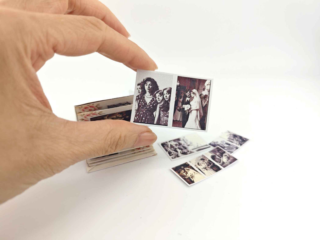 1:6 Grandma’s Life Photo Album — Vintage Miniature Book with Film Photos for Dollhouse Display