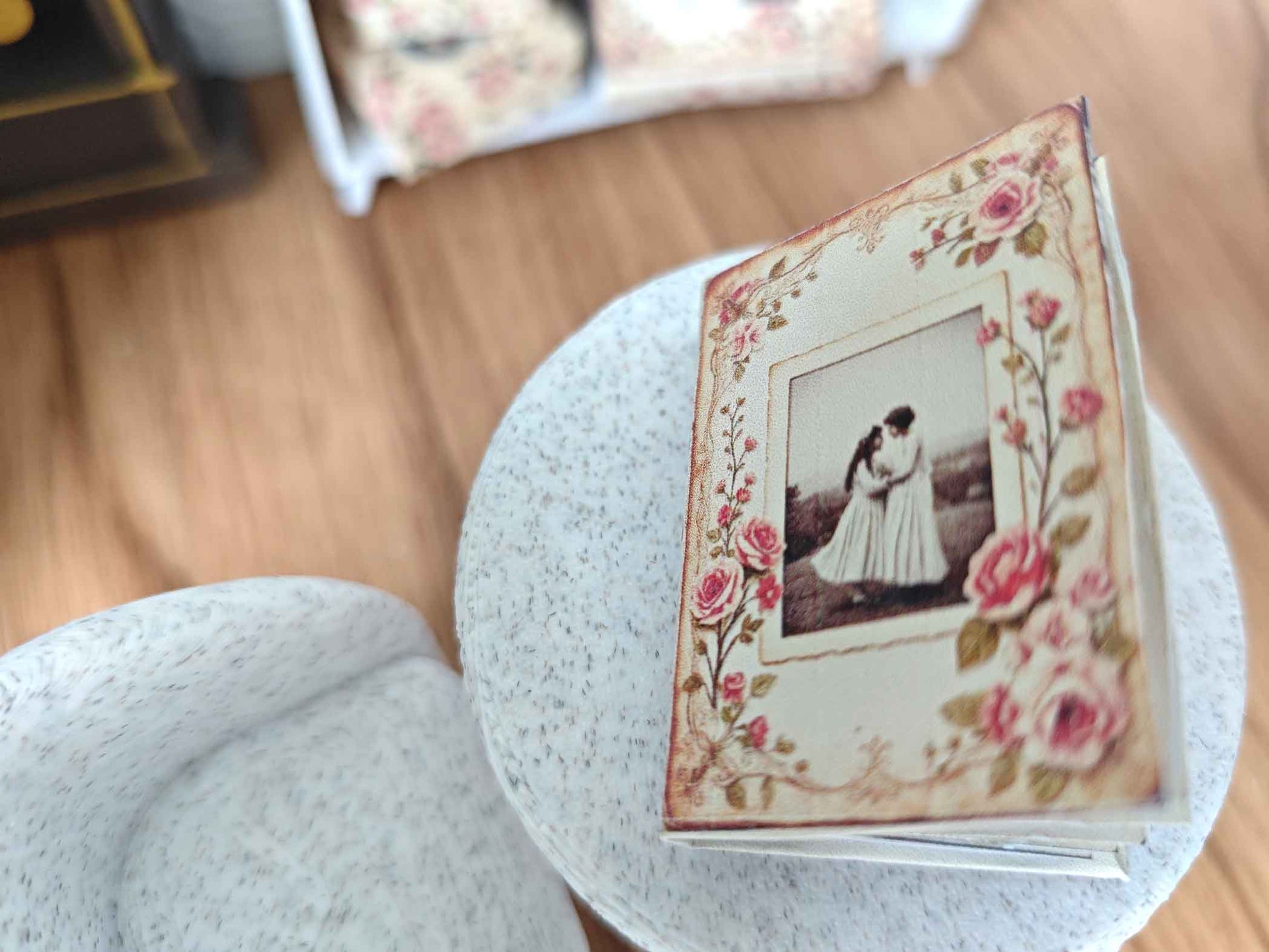 1:6 Grandma’s Life Photo Album — Vintage Miniature Book with Film Photos for Dollhouse Display