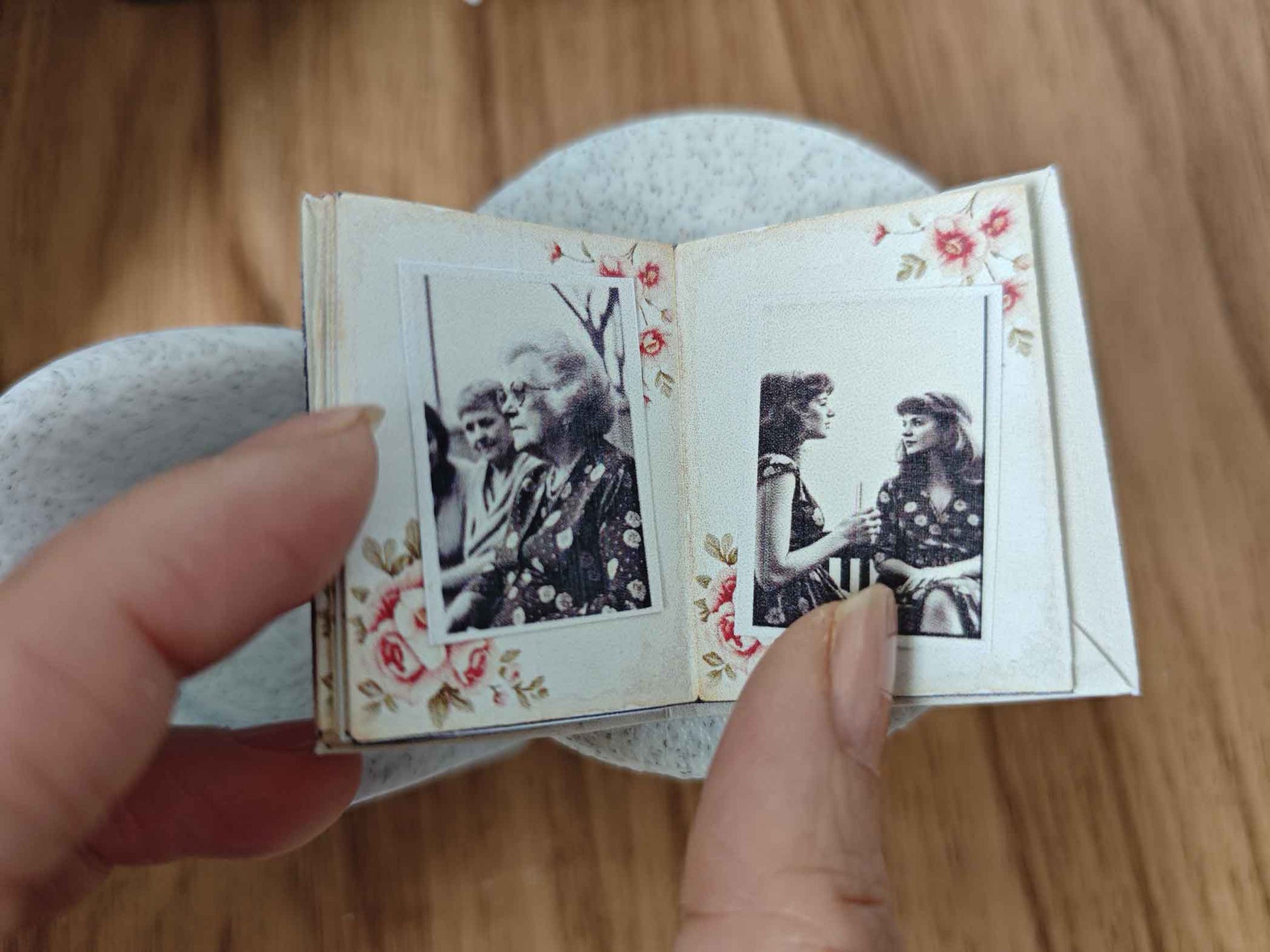 1:6 Grandma’s Life Photo Album — Vintage Miniature Book with Film Photos for Dollhouse Display