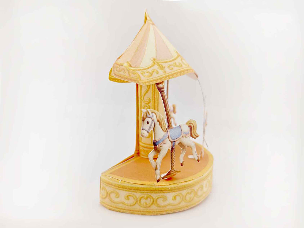 PickScene Golden Fantasy Carousel — Miniature Diorama with Pink & Purple Sky Backdrop