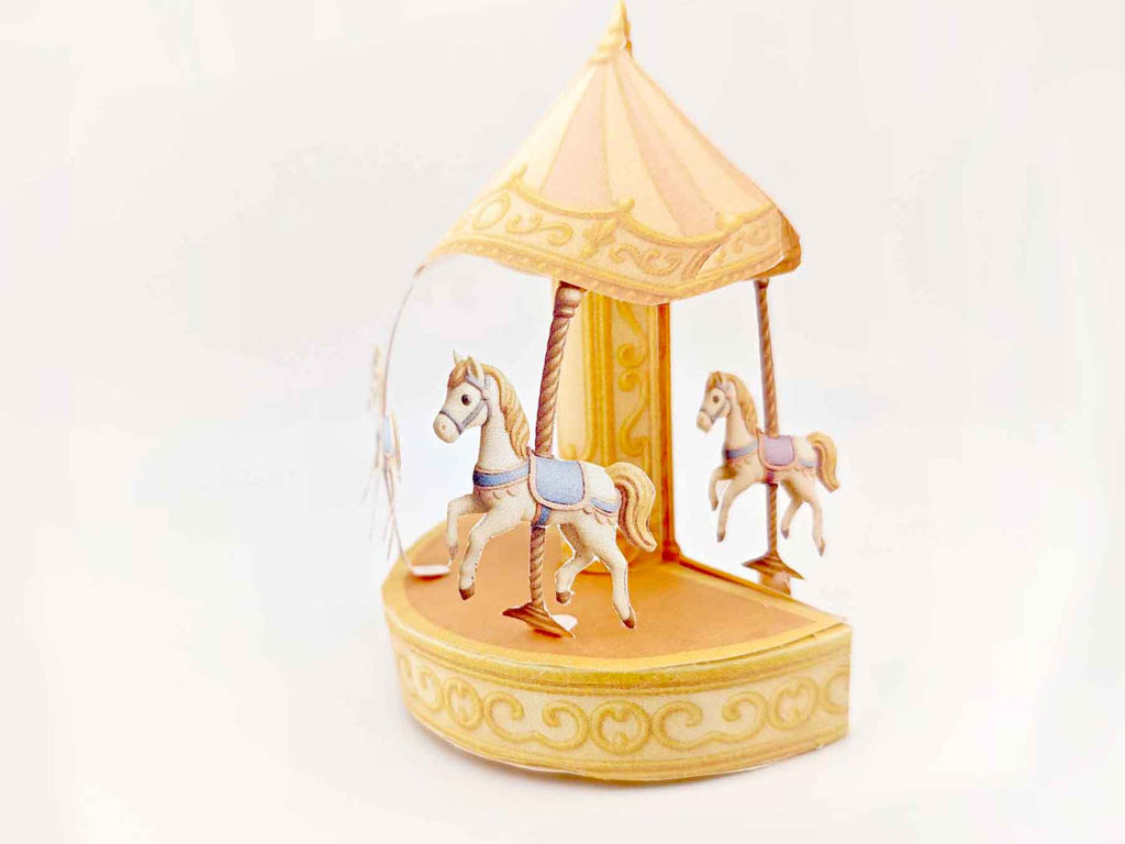 PickScene Golden Fantasy Carousel — Miniature Diorama with Pink & Purple Sky Backdrop