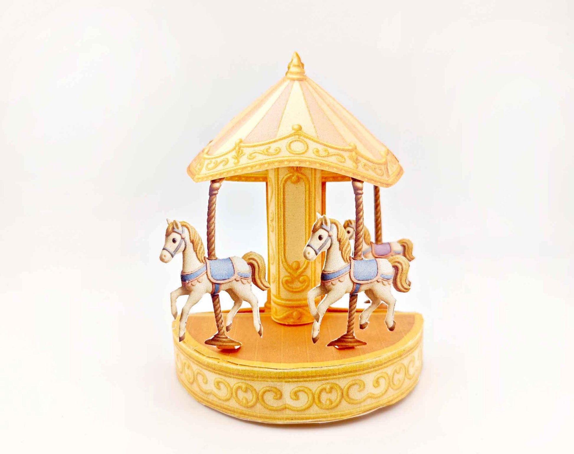 PickScene Golden Fantasy Carousel — Miniature Diorama with Pink & Purple Sky Backdrop