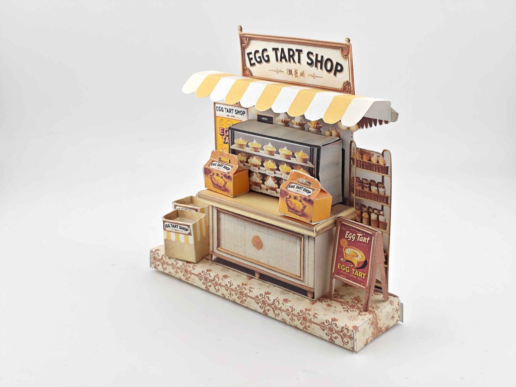 Miniature Egg Tart Stand: Dollhouse Bakery Diorama with Box & Bag