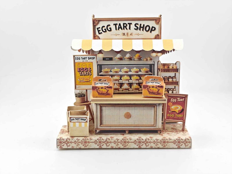 Miniature Egg Tart Stand: Dollhouse Bakery Diorama with Box & Bag