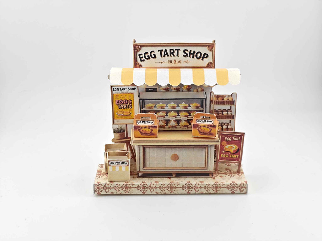 Miniature Egg Tart Stand: Dollhouse Bakery Diorama with Box & Bag