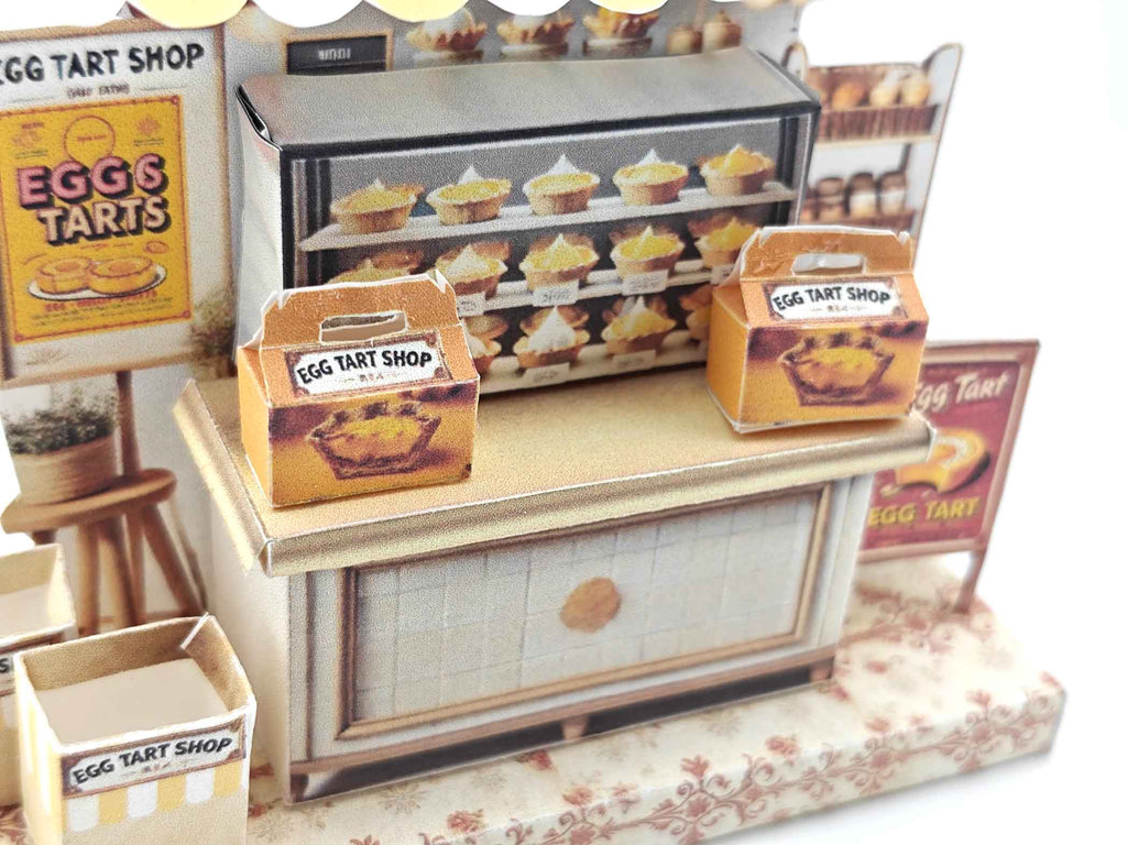 Miniature Egg Tart Stand: Dollhouse Bakery Diorama with Box & Bag