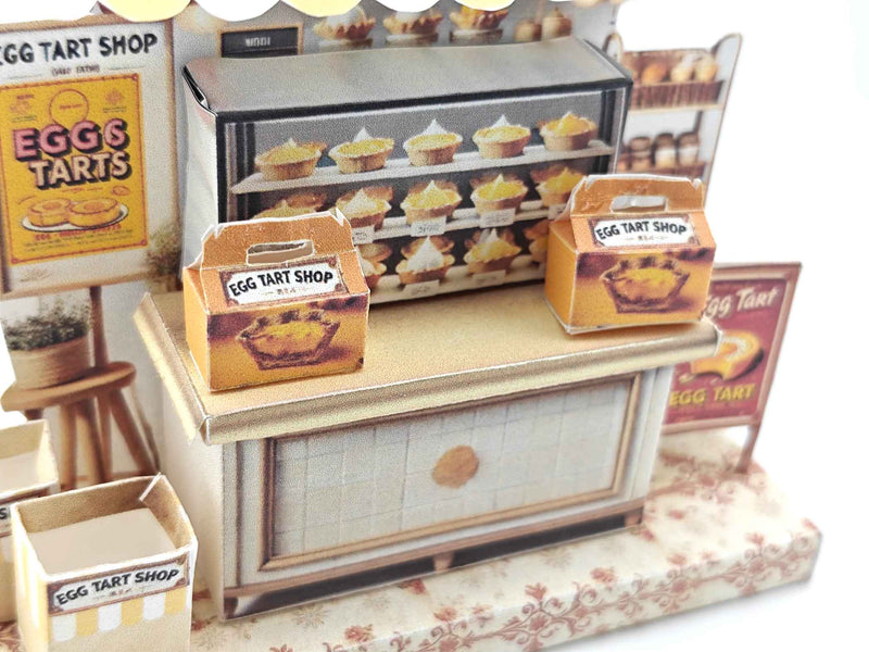 Miniature Egg Tart Stand: Dollhouse Bakery Diorama with Box & Bag