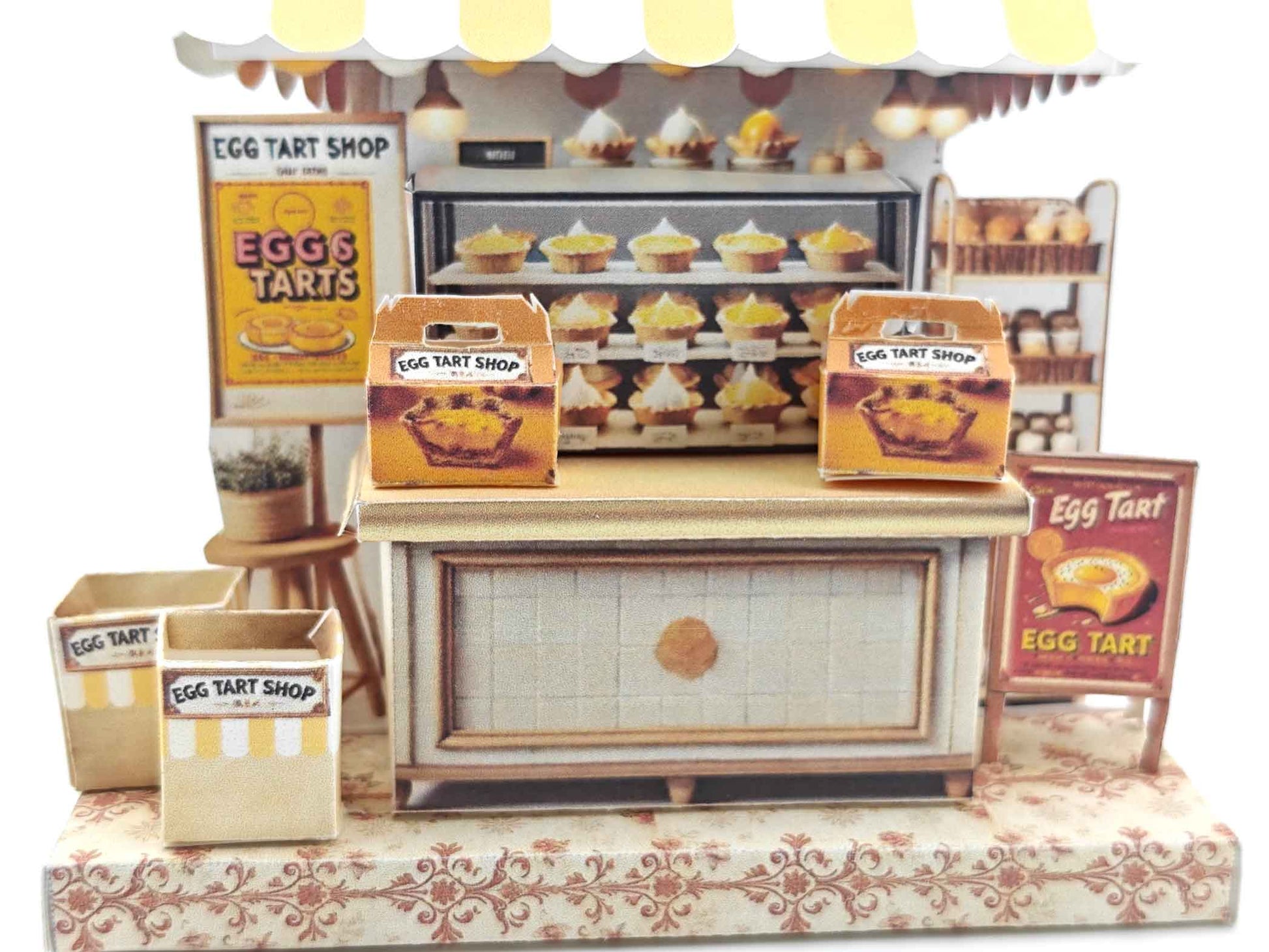 PickScene Egg Tart Stand — Miniature Diorama with Egg Tart Box, Paper Bag & Display Decor