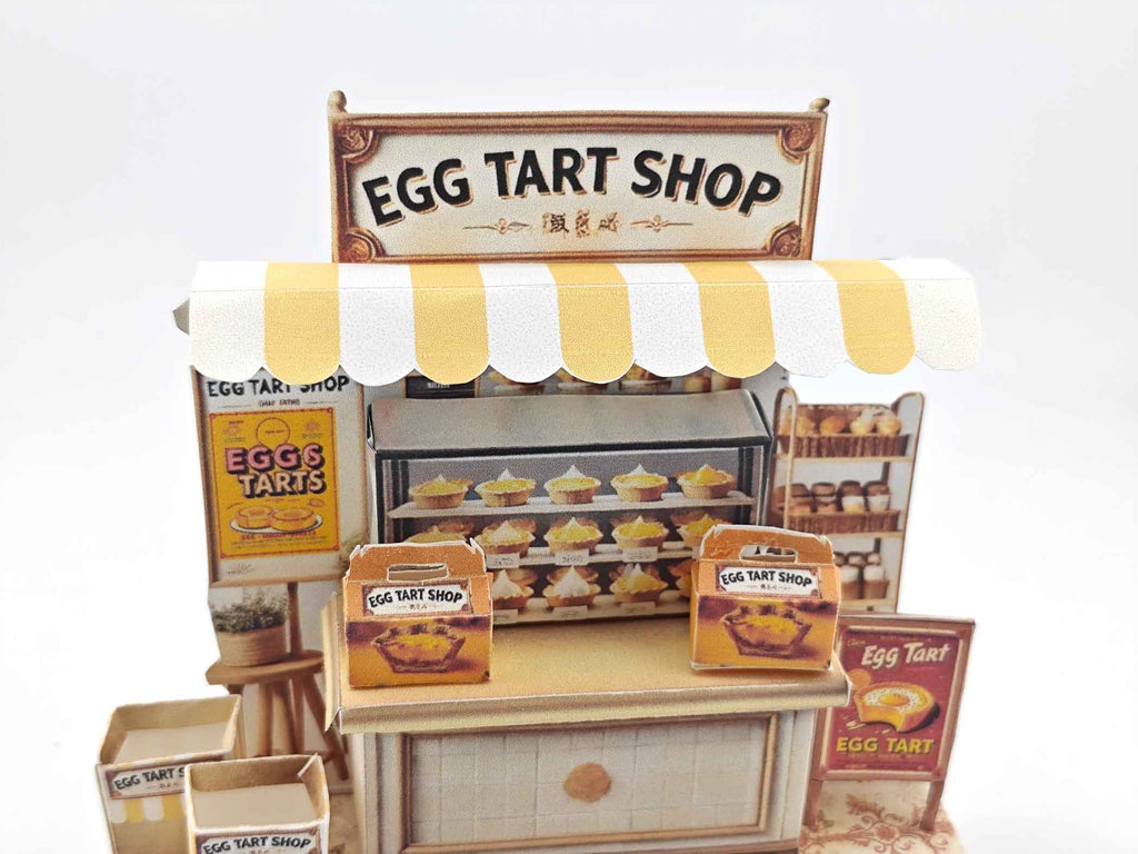 Miniature Egg Tart Stand: Dollhouse Bakery Diorama with Box & Bag