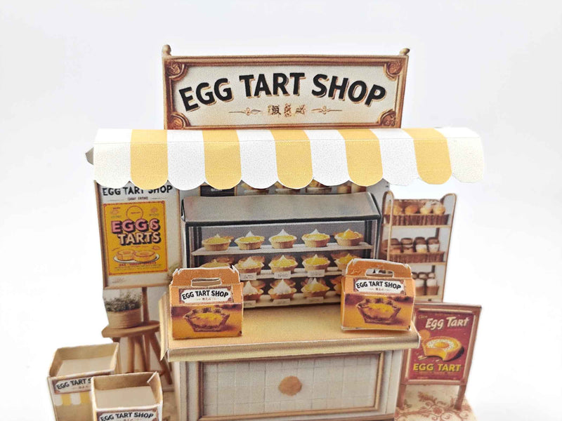 Miniature Egg Tart Stand: Dollhouse Bakery Diorama with Box & Bag
