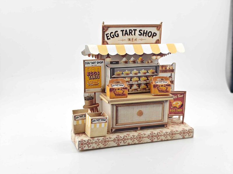 Miniature Egg Tart Stand: Dollhouse Bakery Diorama with Box & Bag