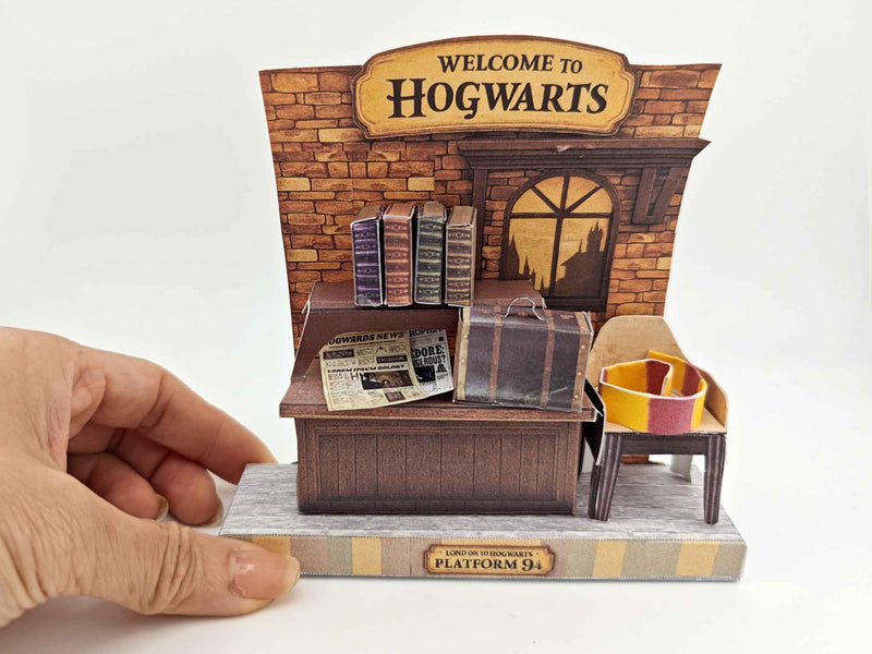 Hogwarts room DIY miniature stand ,wizard magic books, newspaper, chair, class table,  classroom scenery