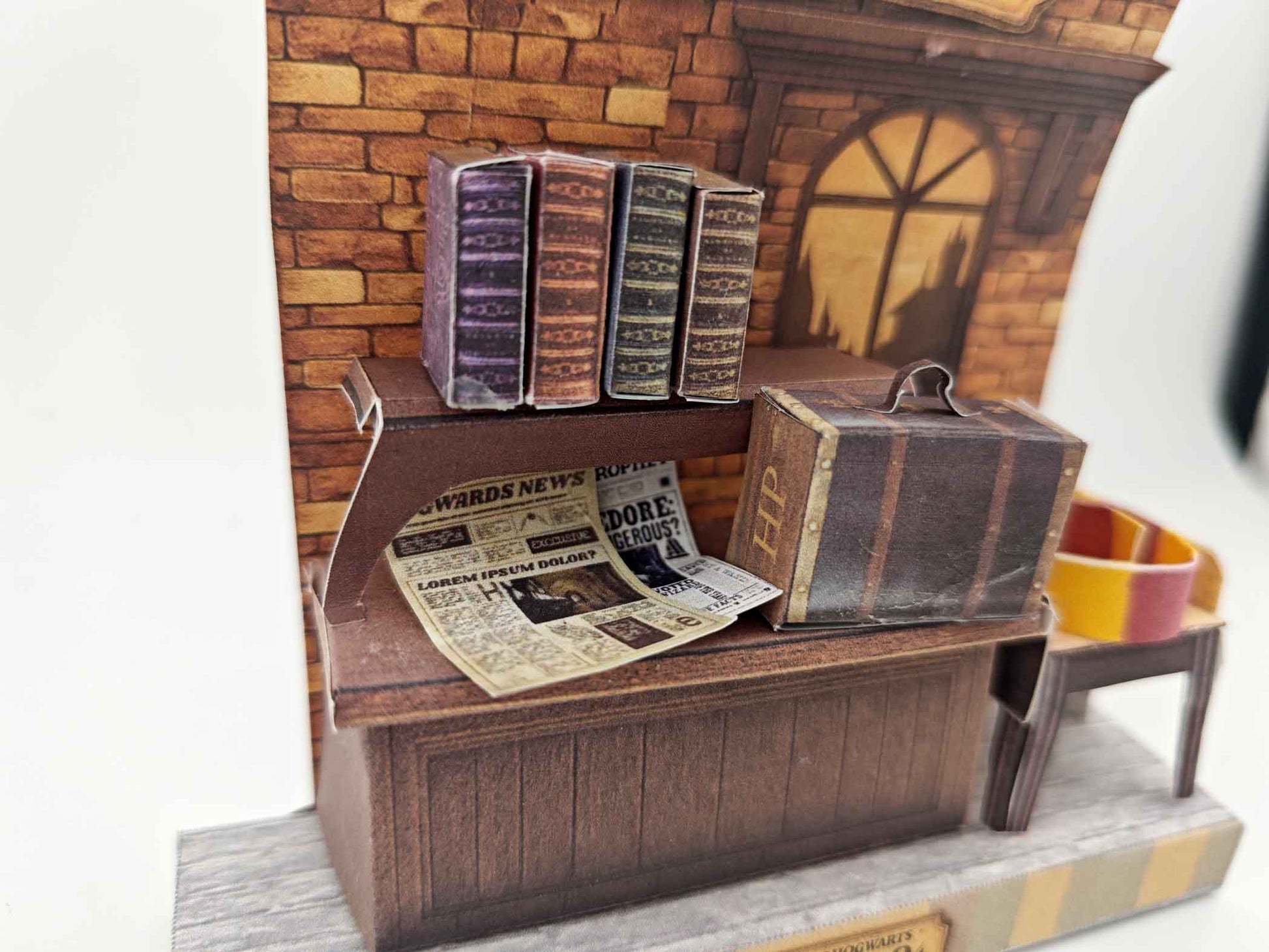 Hogwarts room DIY miniature stand ,wizard magic books, newspaper, chair, class table,  classroom scenery