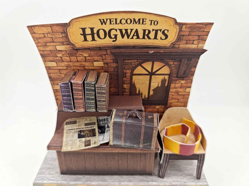 Hogwarts room DIY miniature stand ,wizard magic books, newspaper, chair, class table,  classroom scenery