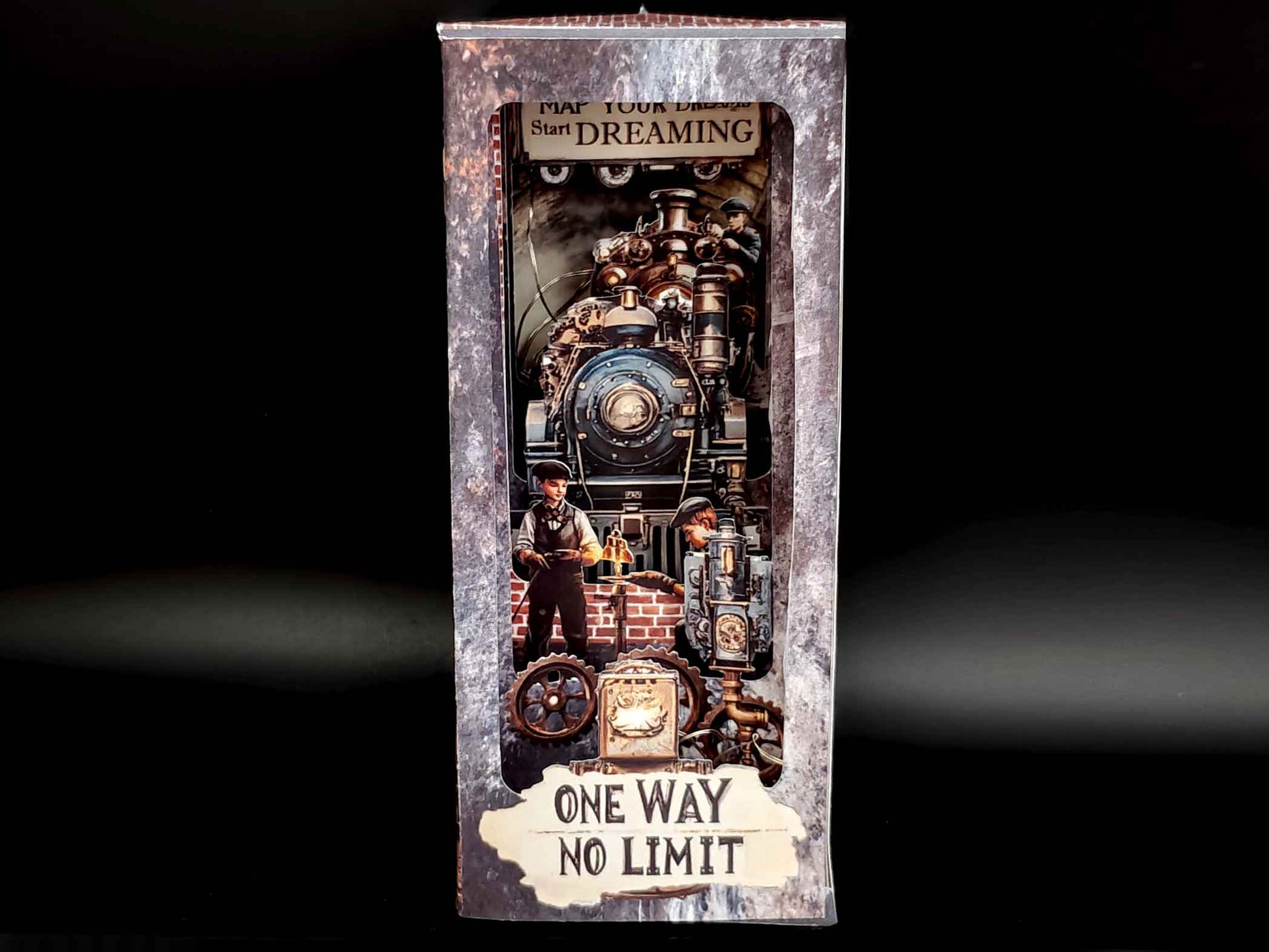Vintage Steam Train Book Nook Kit – 15 cm Tall Foldable Paper Diorama with LED Lighting