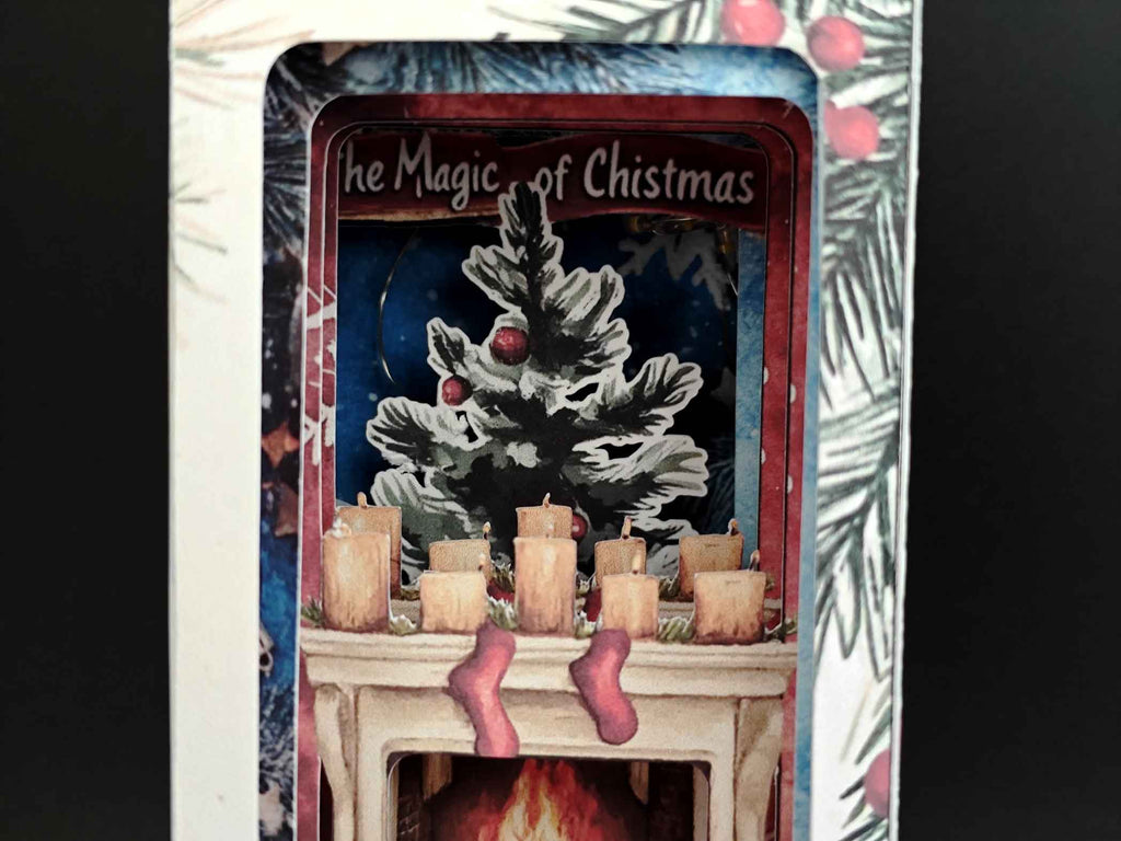 Christmas Home Book Nook Kit – 15 cm Tall Foldable Paper Diorama with LED Lighting