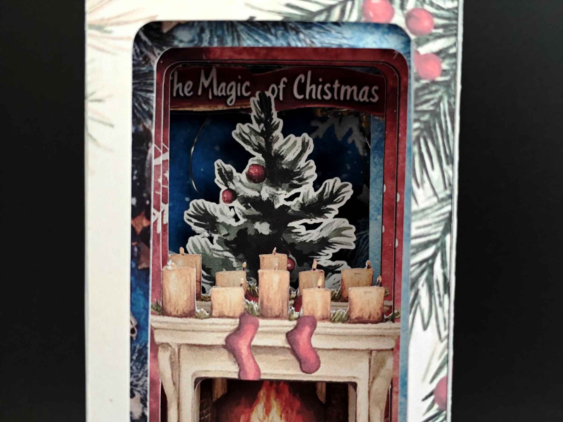 Christmas Home Book Nook Kit – 15 cm Tall Foldable Paper Diorama with LED Lighting