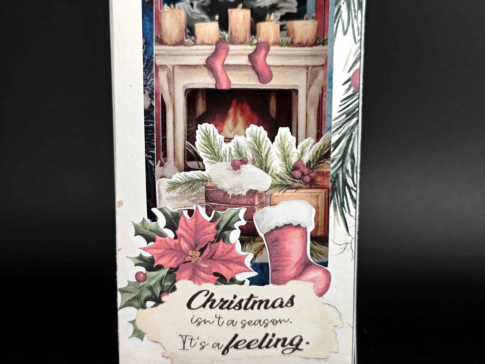 Christmas Home Book Nook Kit – 15 cm Tall Foldable Paper Diorama with LED Lighting