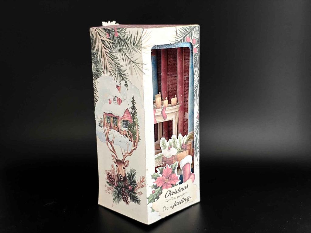 Christmas Home Book Nook Kit – 15 cm Tall Foldable Paper Diorama with LED Lighting