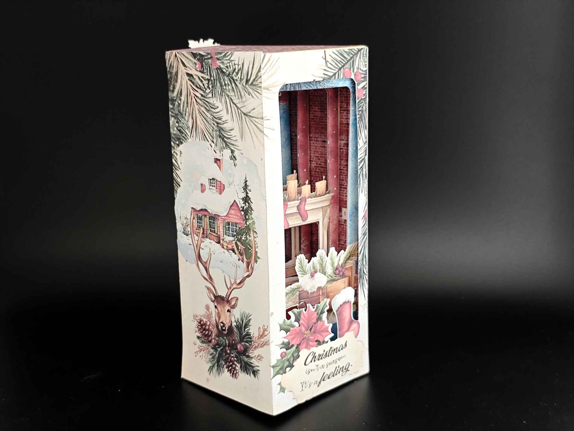 Christmas Home Book Nook Kit – 15 cm Tall Foldable Paper Diorama with LED Lighting