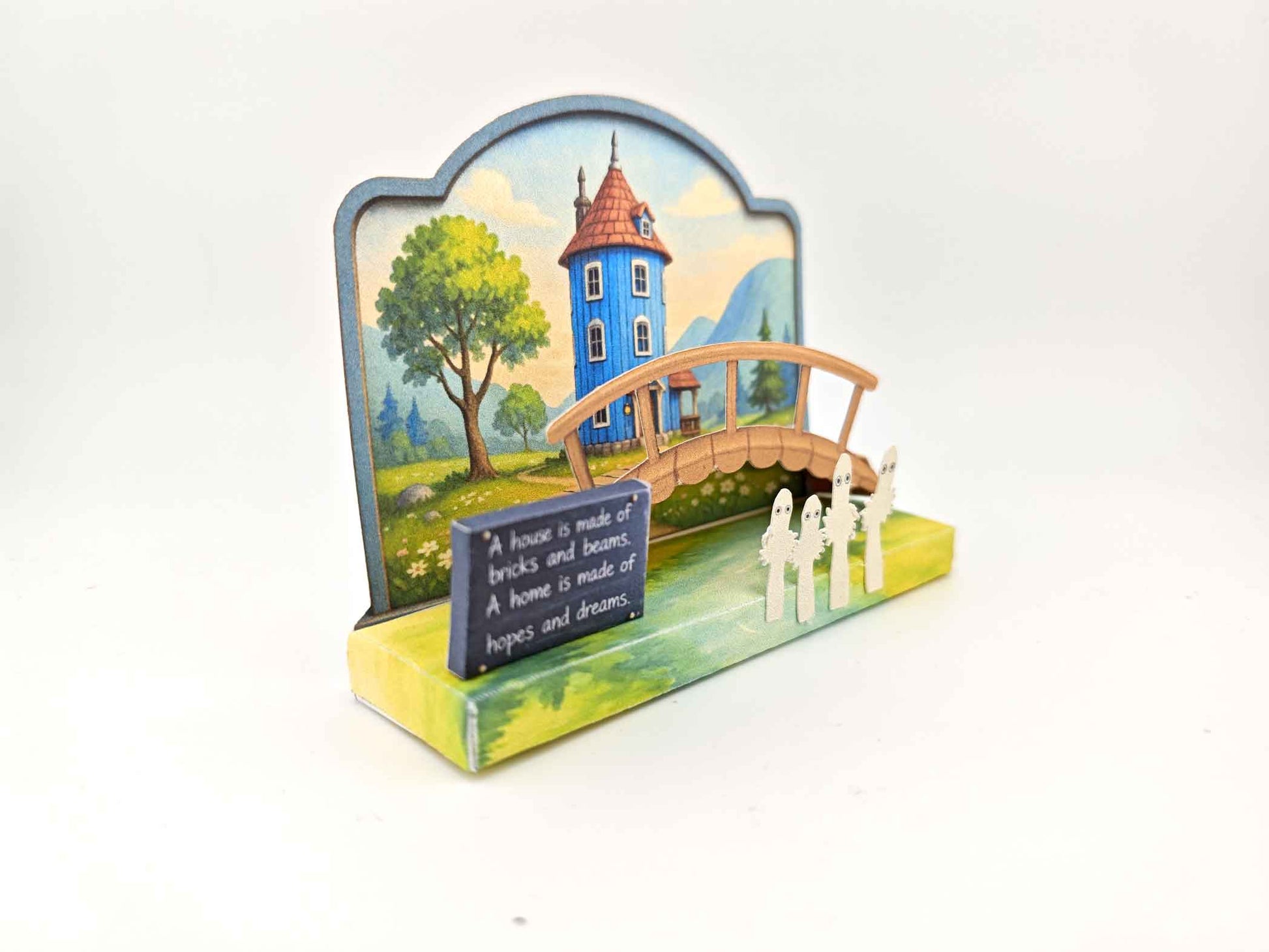 A peaceful Valley Scene, bridge and river, a house and a home.