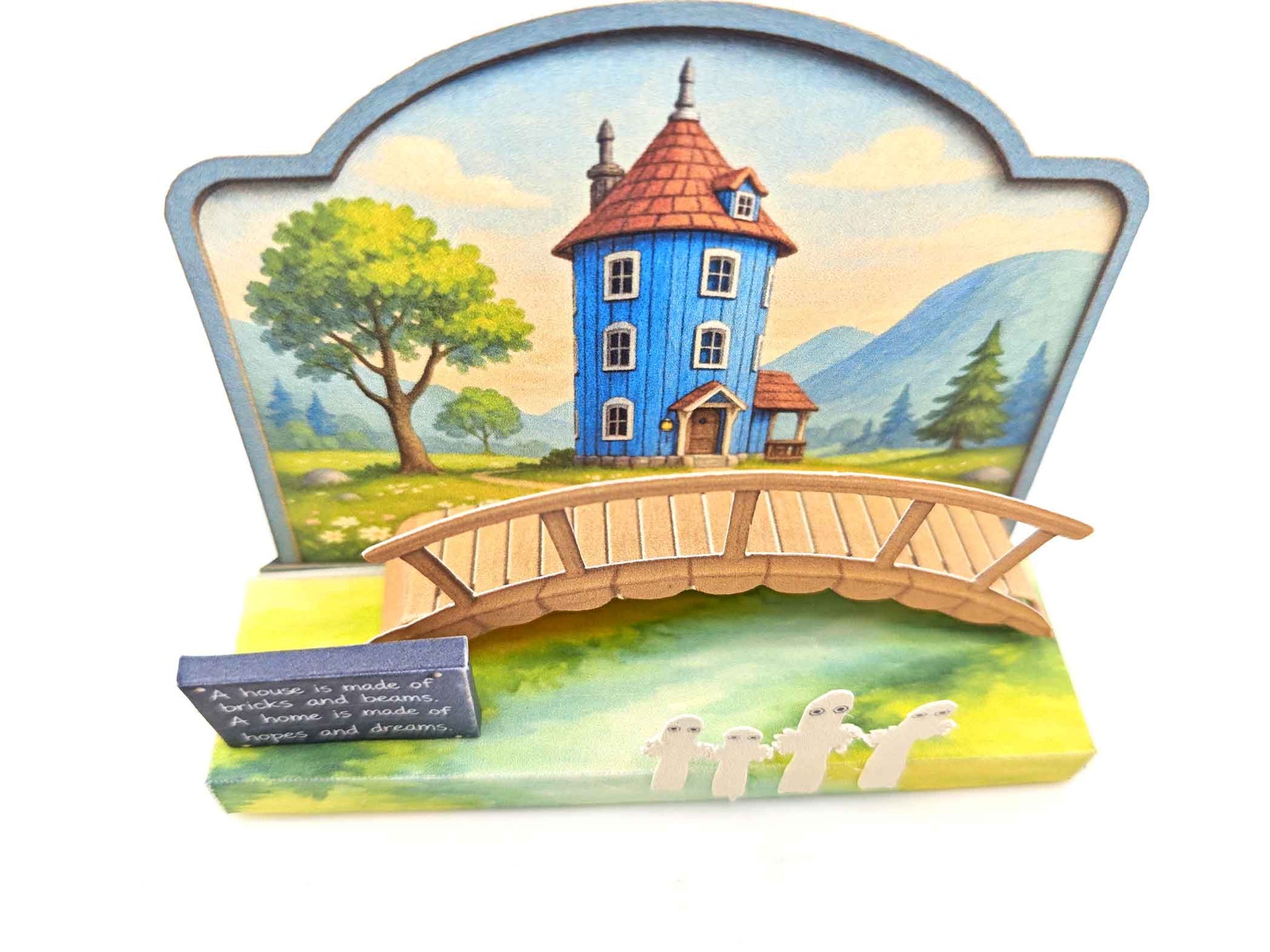 A peaceful Valley Scene, bridge and river, a house and a home.