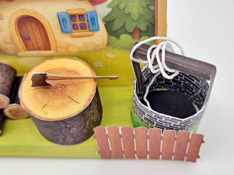 Mushroom Village Diorama: Miniature House, Water Well, Wood Pile (3cm Doll Scale)